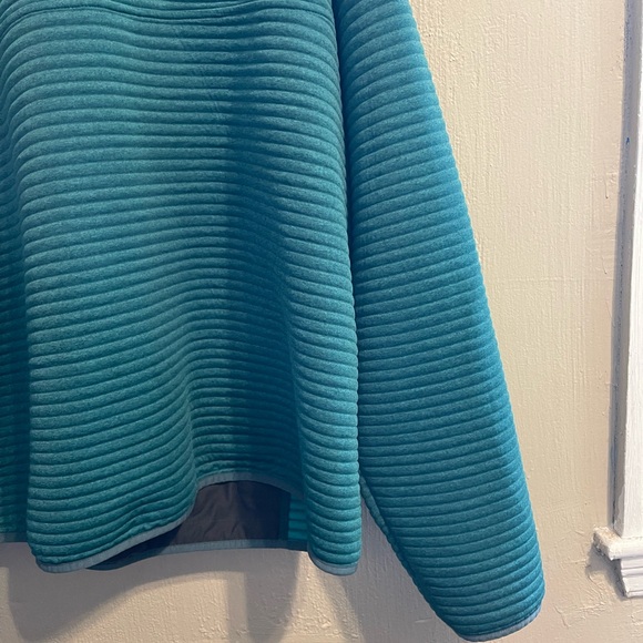 L.L. Bean 1/4 Snap Long Teal Crewneck Sweater with Ribbed Texture - Picture 8 of 10